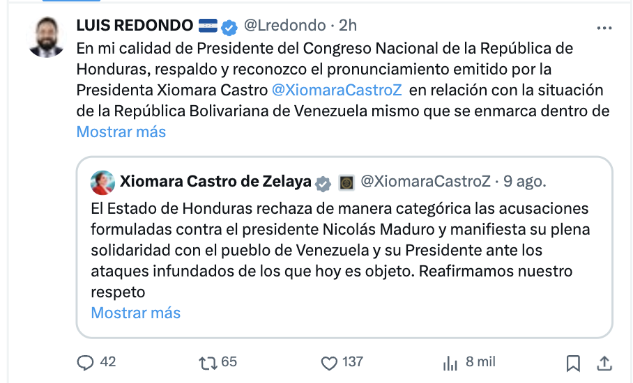 “Presidenta Xiomara Castro siempre contará con mi apoyo y con nuestra plena disposición para fortalecer el trabajo conjunto que hemos iniciado”. – Luis Redondo